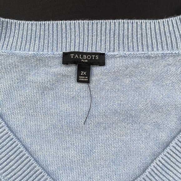 NWOT Talbots Women’s 2X Plus Blue Nylon Wool Cashmere V-Neck Ribknit Sweater - Picture 2 of 7